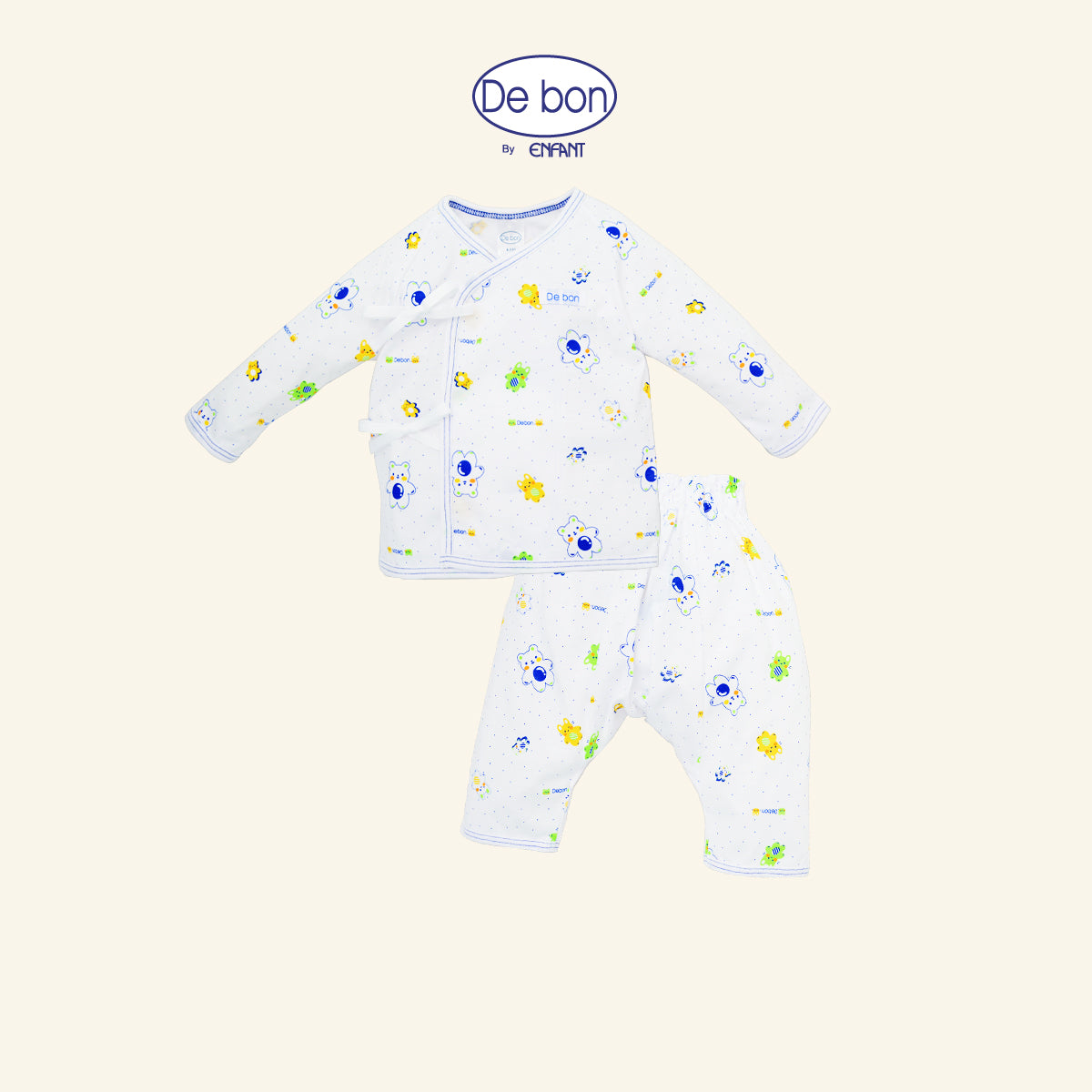 De bon เสื้อผูกป้าย / เสื้อกระดุม /กางเกงขายาว เด็กเล็กลายหมีขาว (ขายแยกชิ้น)