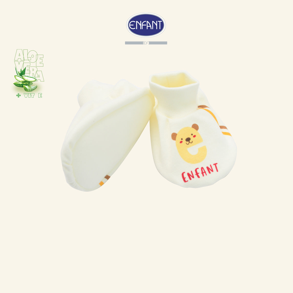 ENFANT ถุงมือ&ถุงเท้าเด็กอ่อน(ขายแยกชิ้น) Cotton 100% Aloe Vera + Vitamin E สีครีม EA9JQ0&EA9JQ1