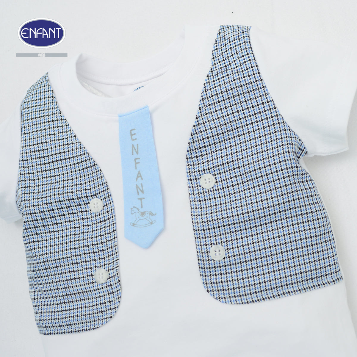 Enfant ชุดเด็กผู้ชาย ลายเสื้อสูท+เนคไท พร้อมกางเกงเข้าชุด สำหรับ3-6เดือน EB1JJ1