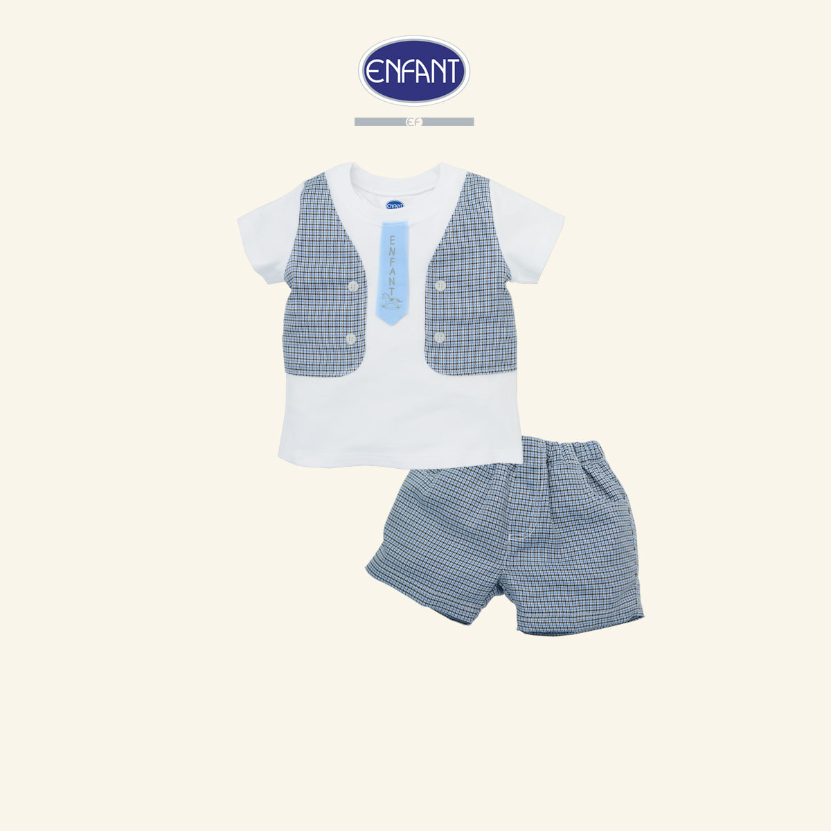 Enfant ชุดเด็กผู้ชาย ลายเสื้อสูท+เนคไท พร้อมกางเกงเข้าชุด สำหรับ3-6เดือน EB1JJ1