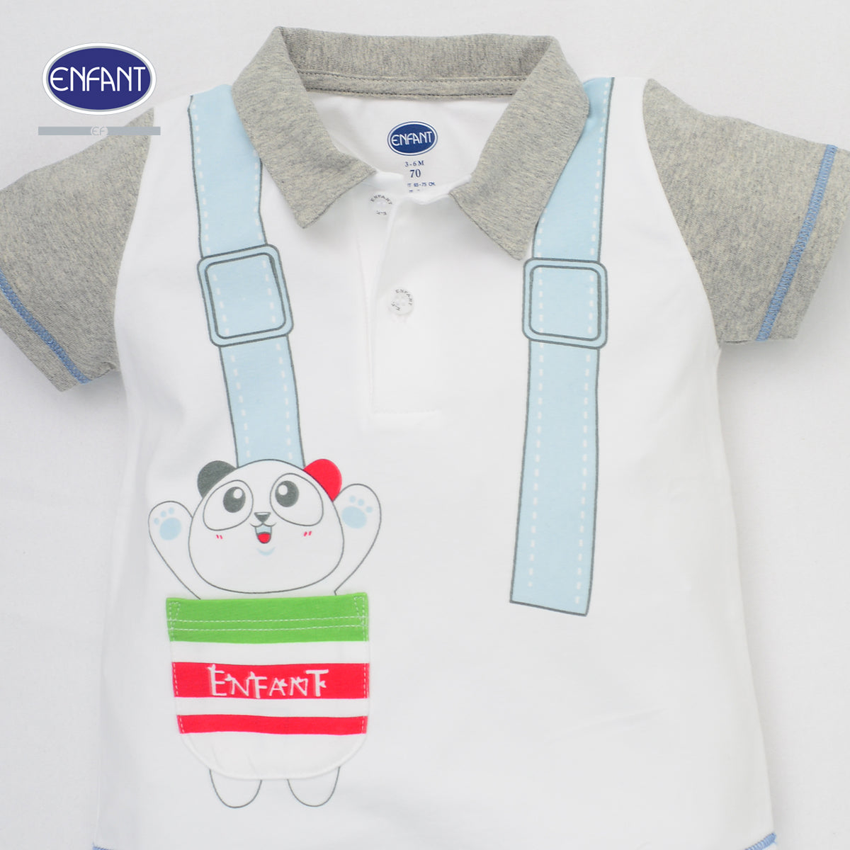 ENFANT ชุดเสื้อ-กางเกงลายสก็อต ลายแพนด้า สำหรับ3เดือน-2ขวบ รุ่นEB1JM1