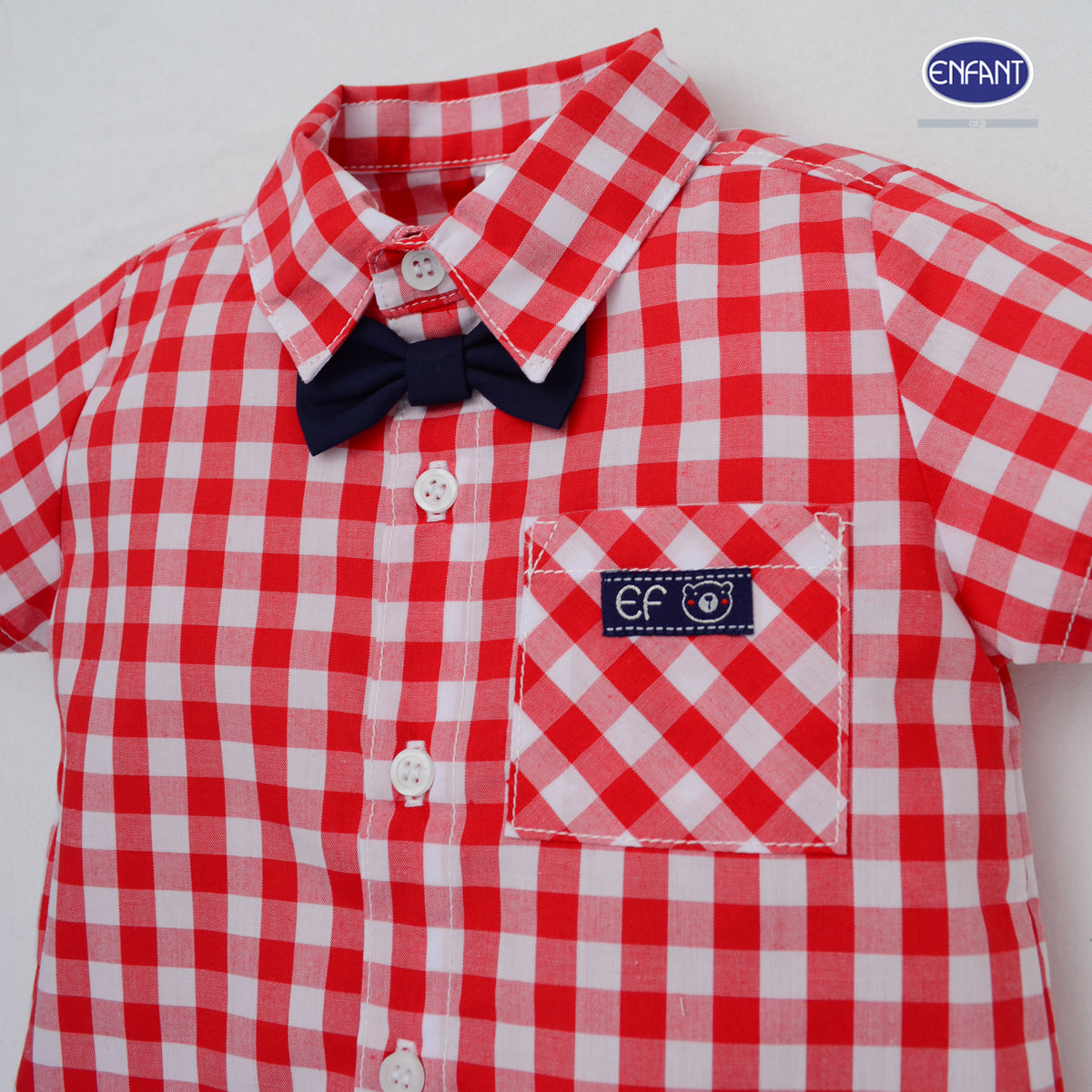 Enfant ชุดเสื้อเชิ้ตคอกลม-กางเกงผ้าทอลายสำหรับเด็กเล็ก3เดือน-2ขวบ EB1JN1