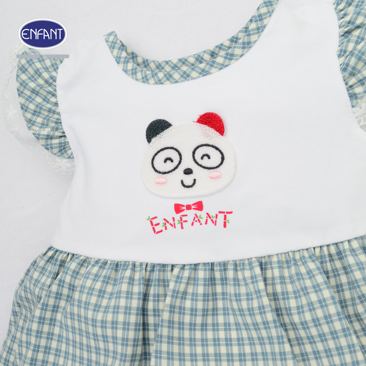ENFANT ชุดกระโปรงเด็กเล็กลายสก็อต หมีแพนด้า สำหรับเด็กเล็ก3เดือน-2ปี รุ่นEB4JM1