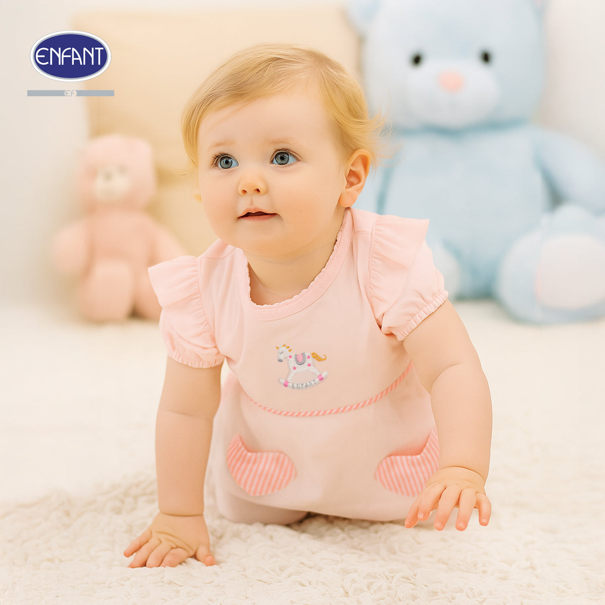 ENFANT ชุดหมีเด็กหญิงผ้า Cotton Jacquard สีชมพูหวาน EB8JJ2