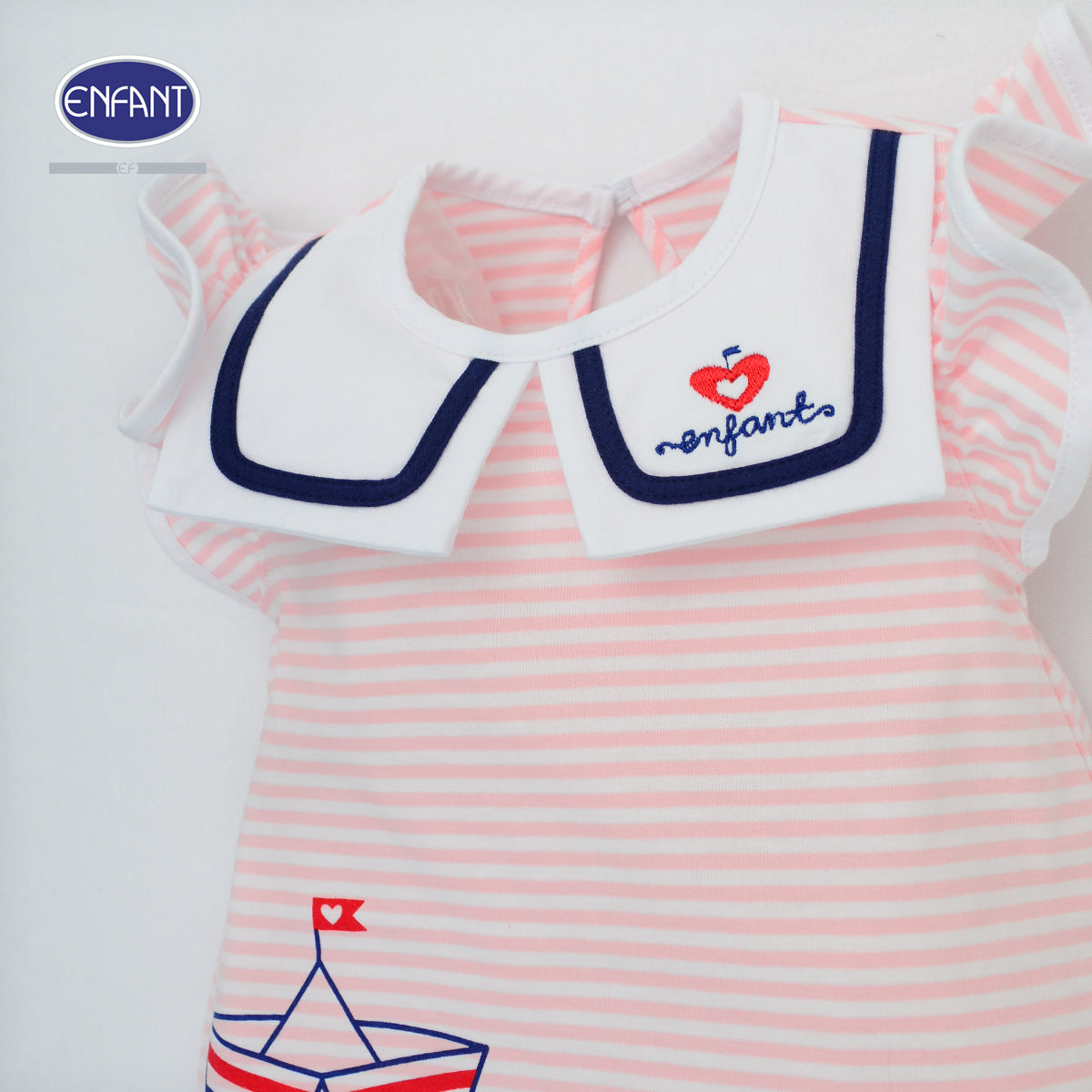 ENFANT ชุดบอดี้สูทเด็กหญิงลายทหารเรือ แรกเกิด-1ขวบ ชมพู รุ่นEB8JP2