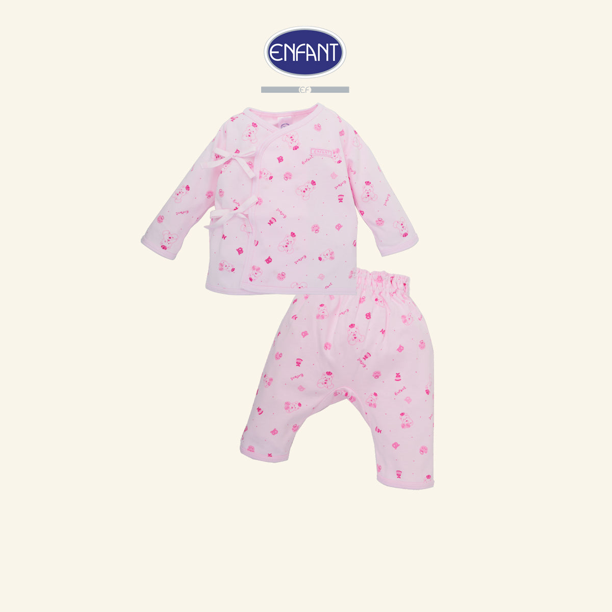 ENFANT ชุดเสื้อผูกป้ายเด้กเล็ก แรกเกิด-6เดือน 2สี ลายน้องหมี รุ่นED1DH7