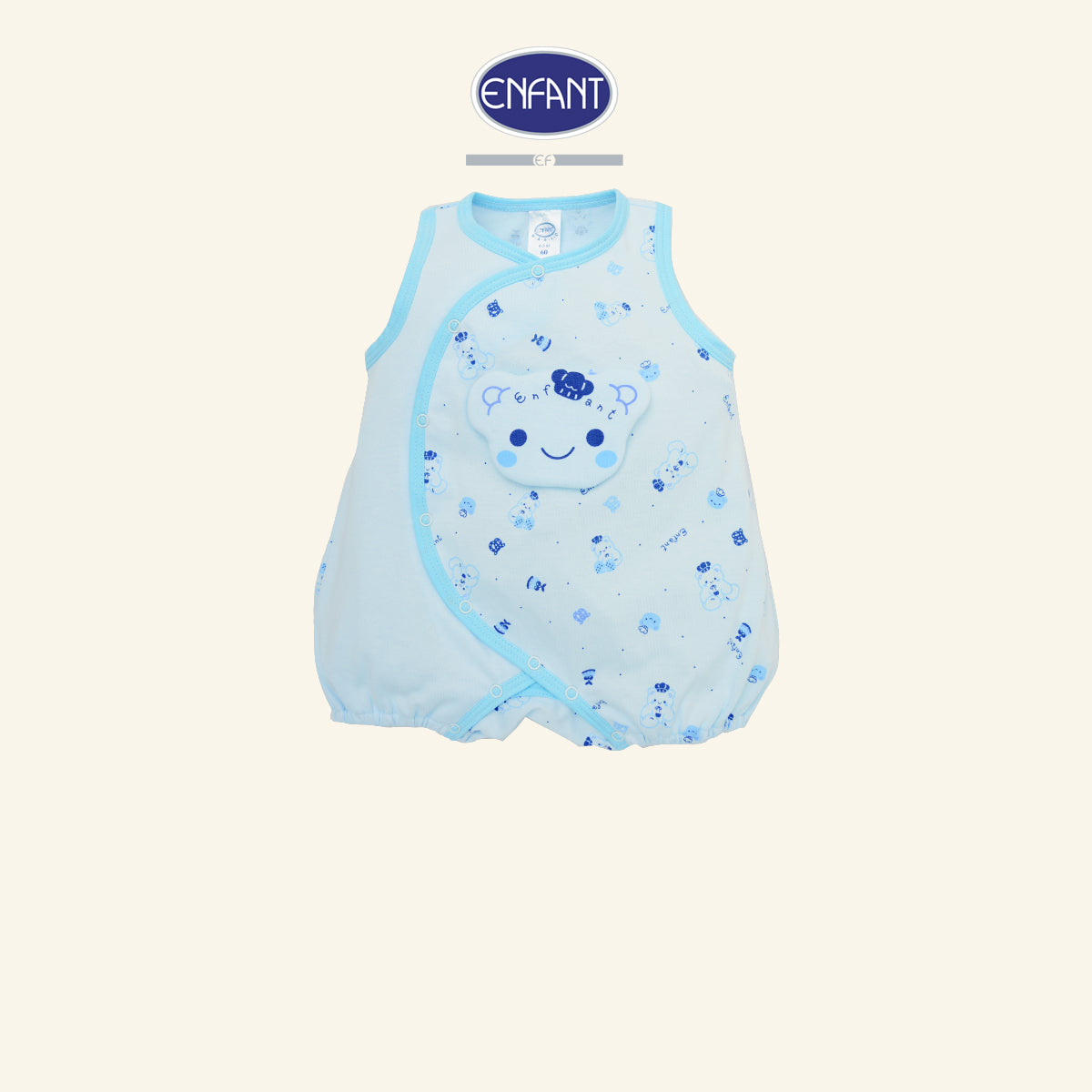 ENFANT ชุดบอดี้สูทเด็กอ่อน กระดุมSnap สำหรับแรก-1ขวบ สีฟ้า ลายน้องหมี รุ่น ED8DH3