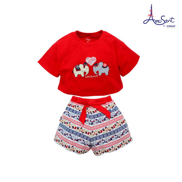 Amusantชุดเสื้อยืดลายช้าง+กางเกงขาสั้น 1ปี-8ปี EH1JI70