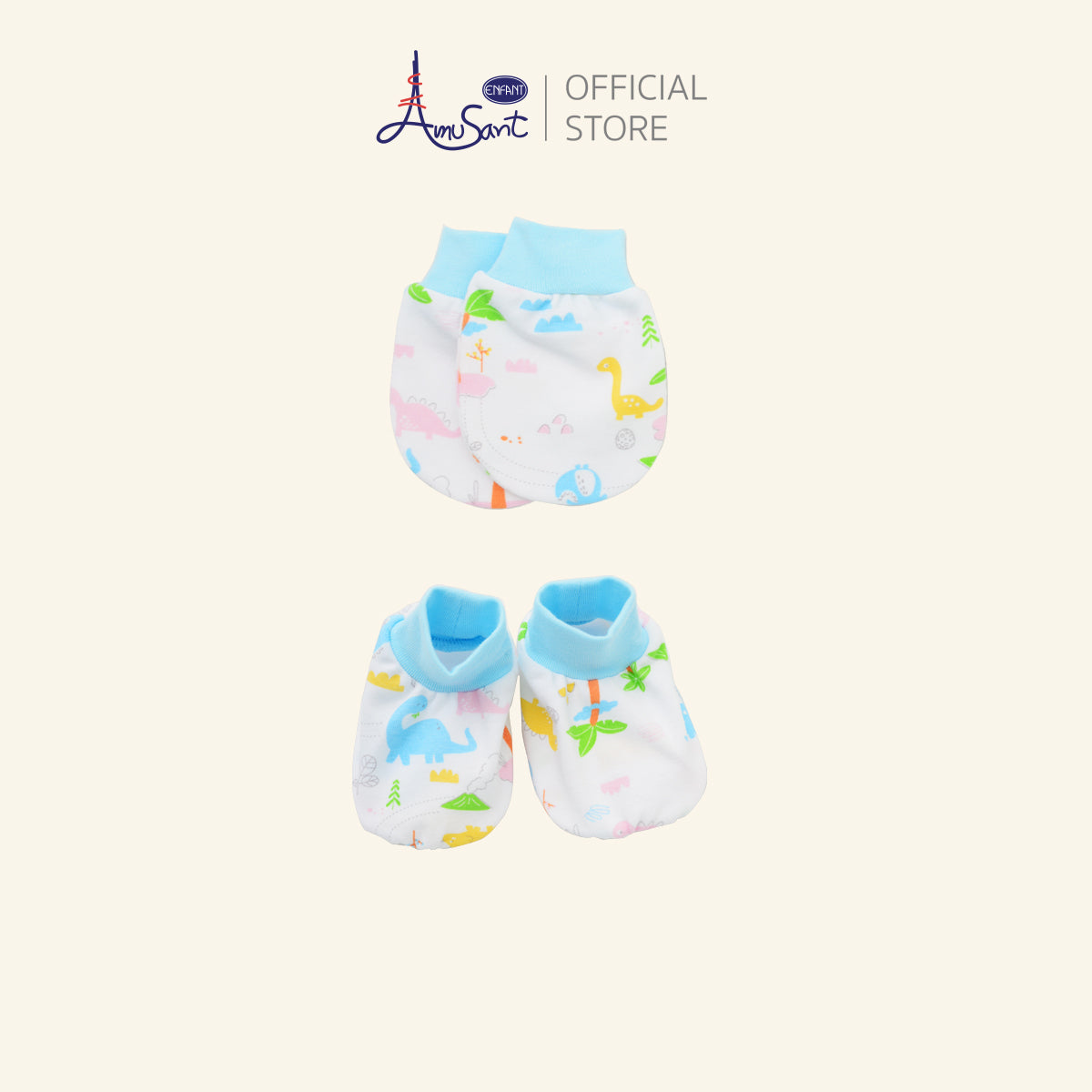 AMUSANT ถุงมือถุงเท้าเด็กอ่อน Cotton Spandex ลายไดโนเสาร์ EH9K90,EH9K91