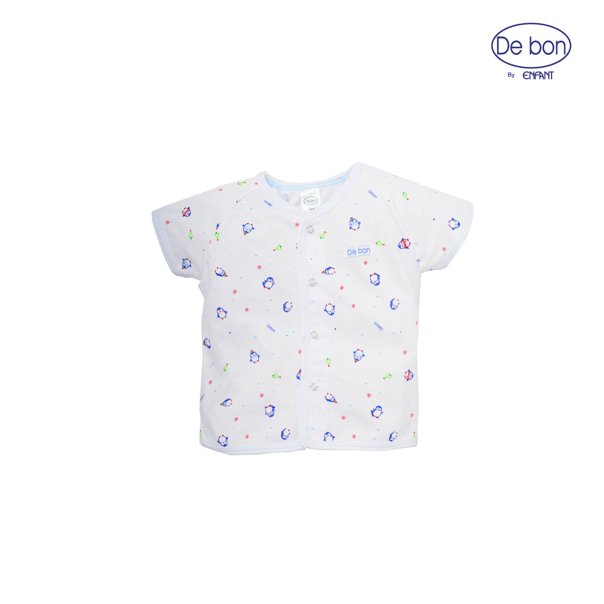 DE BONเสื้อผูกป้าย/กระดุมแขนสั้น/เสื้อกล้าม -กางเกงขาสั้นลายเพนกวิ้น สำหรับเด็กอ่อน 2สี (ขายแยกชิ้น)