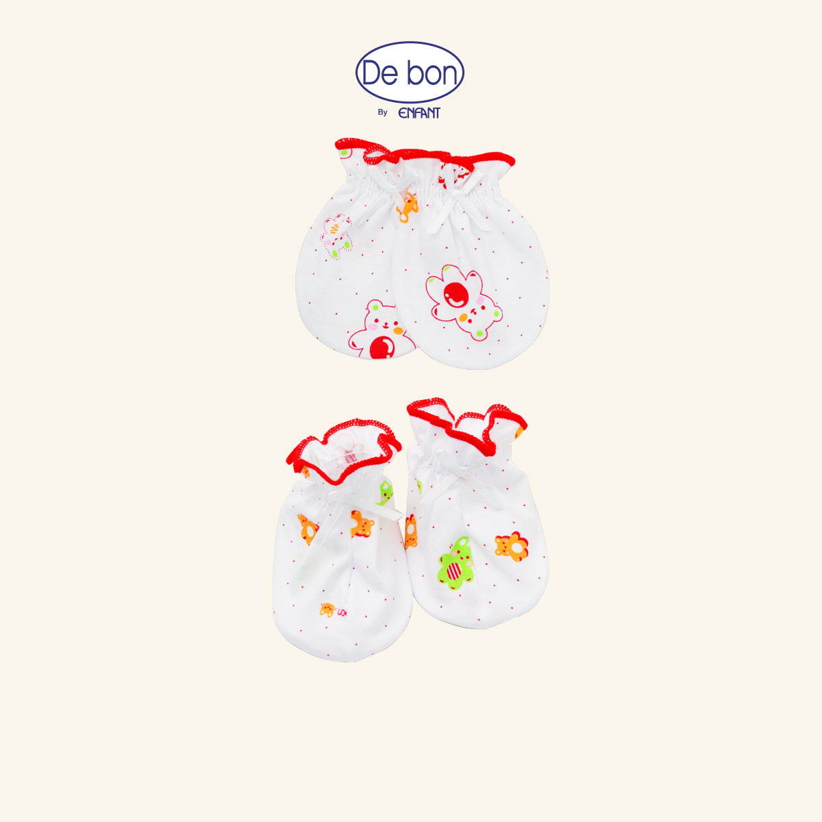 DE BON ถุงมือ-ถุงเท้า ฟรีไซซ์ ลายหมีขาว 2สี (ขายแยกชิ้น) รุ่นEI9AW0-EI9AW1