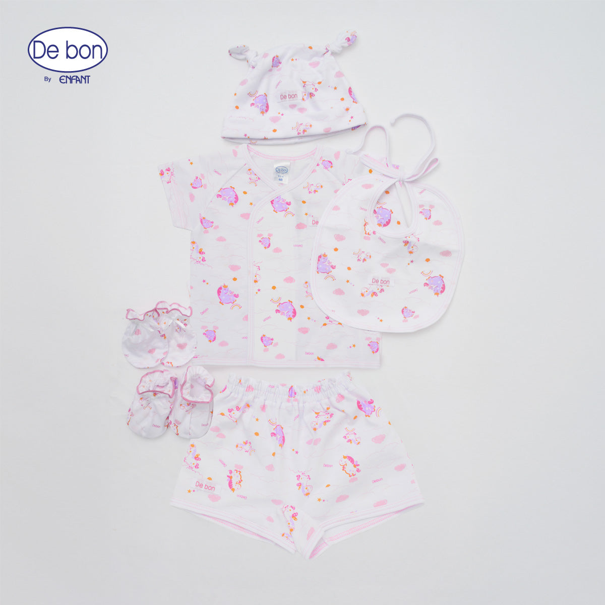 De Bon By Enfant เซ็ตของขวัญเด็กแรกเกิดเสื้อแขนสั้น กางเกงขาสั้นลายม้าโพนี่ Gift Set Baby ชุดกล่องของขวัญ 6 ชิ้น EI1BC5