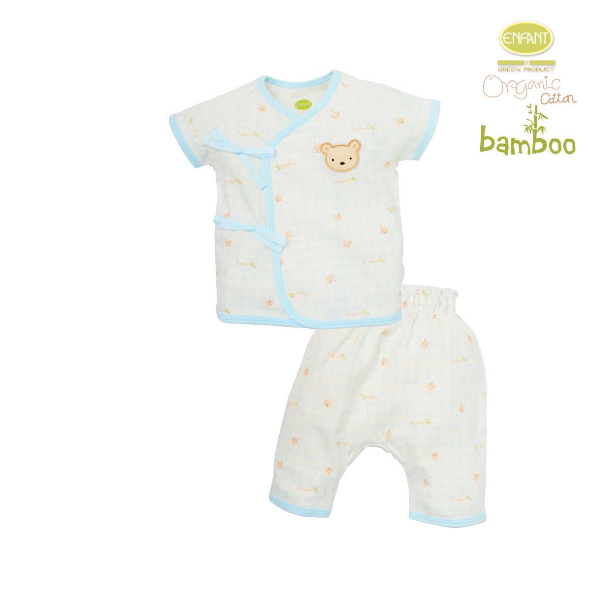 Enfant green Organic cotton bambuเสื้อผูกข้าง+กางเกง สำหรับเด็กแรกเกิด ER1R75