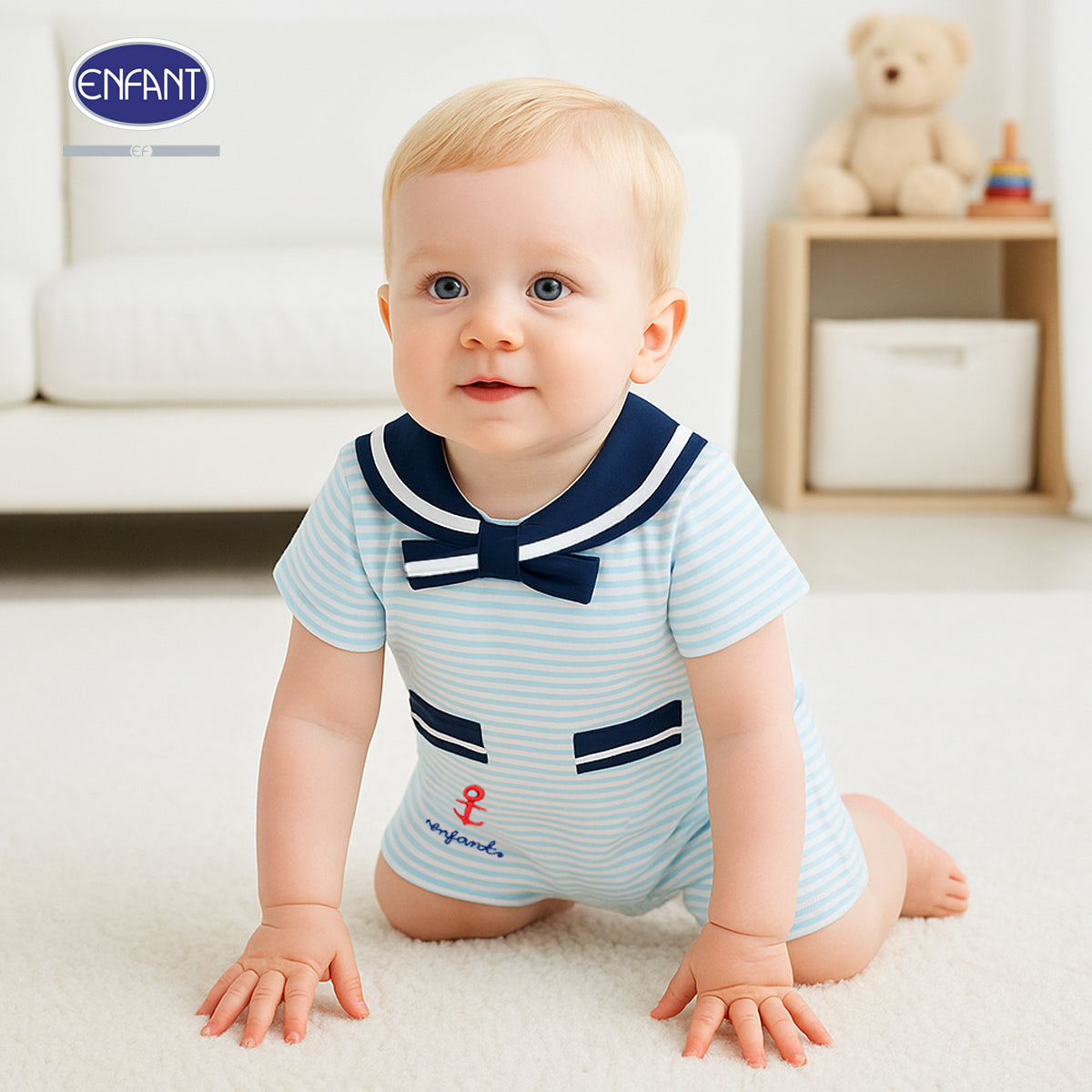 ENFANT ชุดบอดี้สูทลายทหารเรือสำหรับแรกเกิด-1ขวบ สีฟ้า รุ่นEB8JP1