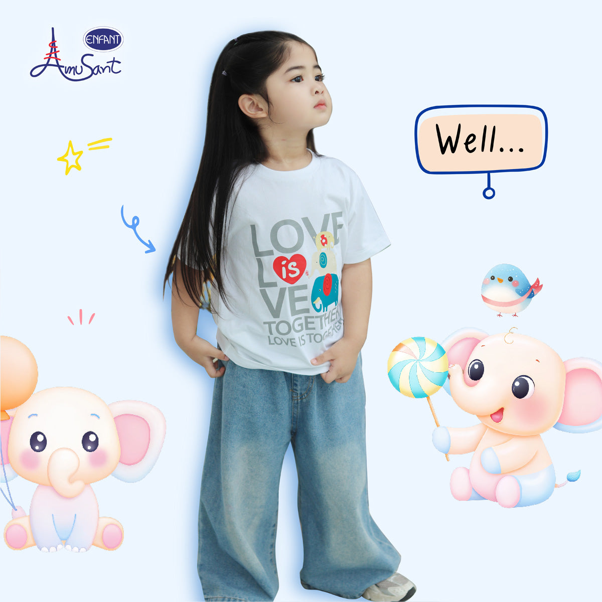 AMUSANT  เสื้อเซ็ตคู่แฟมิลี่ ช้างน้อย พ่อ-ลูก รุ่นEK9J22-EH2N31