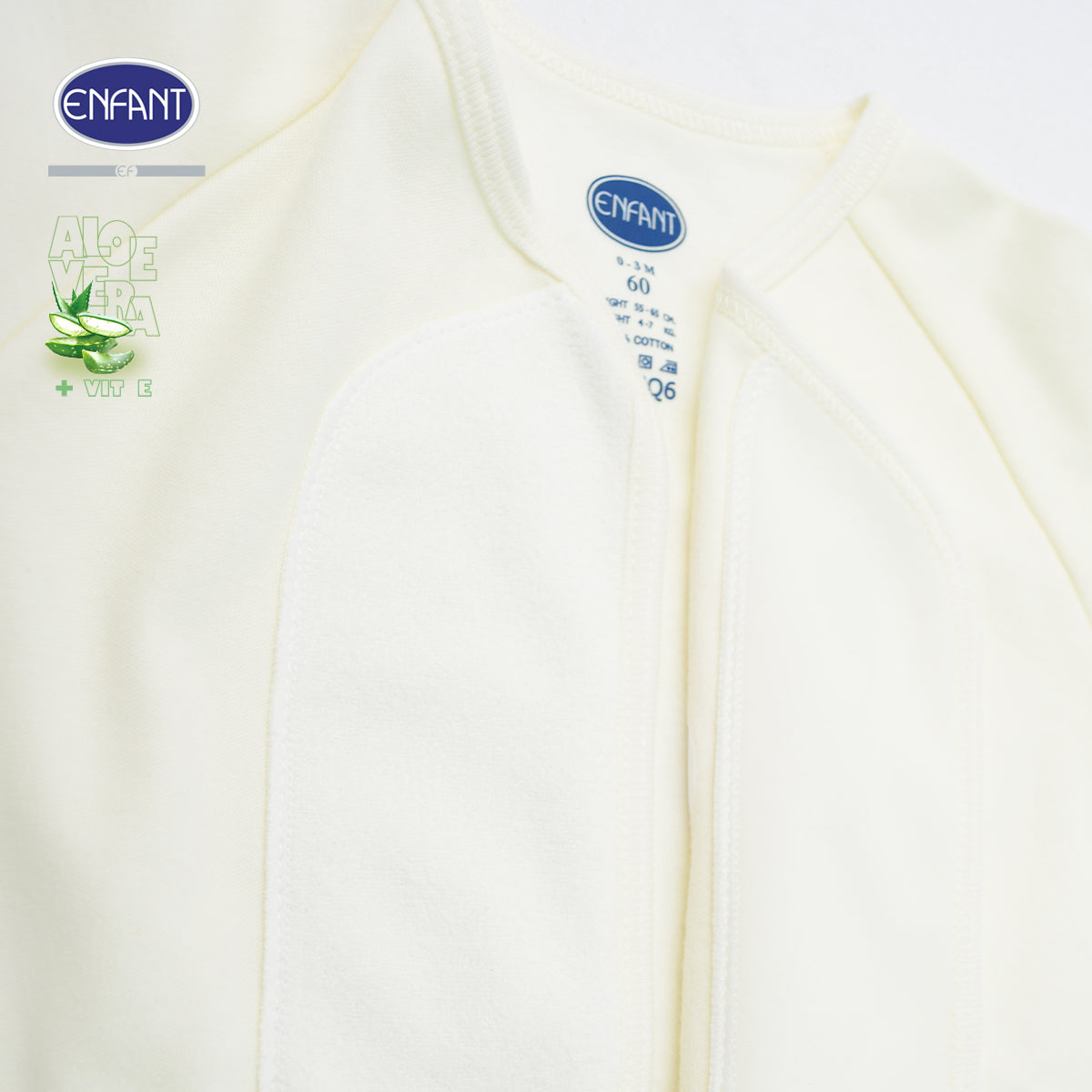 ENFANT ชุดเสื้อแขนยาว + กางเกงขายาว แรกเกิด-6 เดือน ผ้า Aloe Vera + Vitamin E รุ่น  สีครีม EB1JQ6