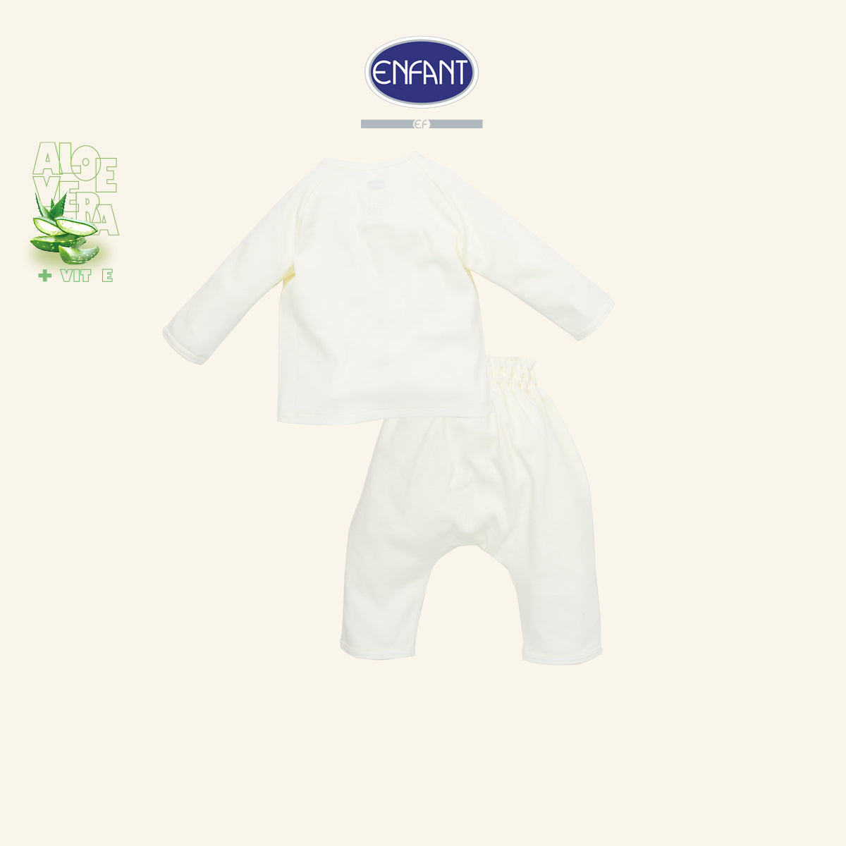 ENFANT ชุดเสื้อแขนยาว + กางเกงขายาว แรกเกิด-6 เดือน ผ้า Aloe Vera + Vitamin E รุ่น  สีครีม EB1JQ6