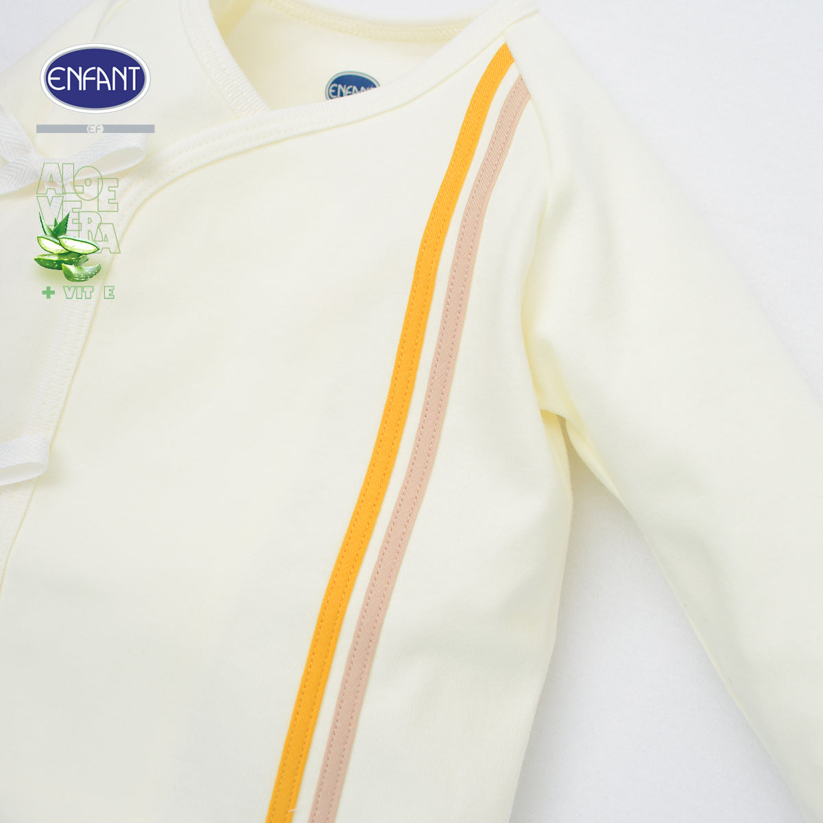 ENFANT ชุดเสื้อแขนยาวผูกข้าง + กางเกงขายาว แรกเกิด-6 เดือน ผ้า Aloe Vera + Vitamin E รุ่น  สีครีม EB1JQ7