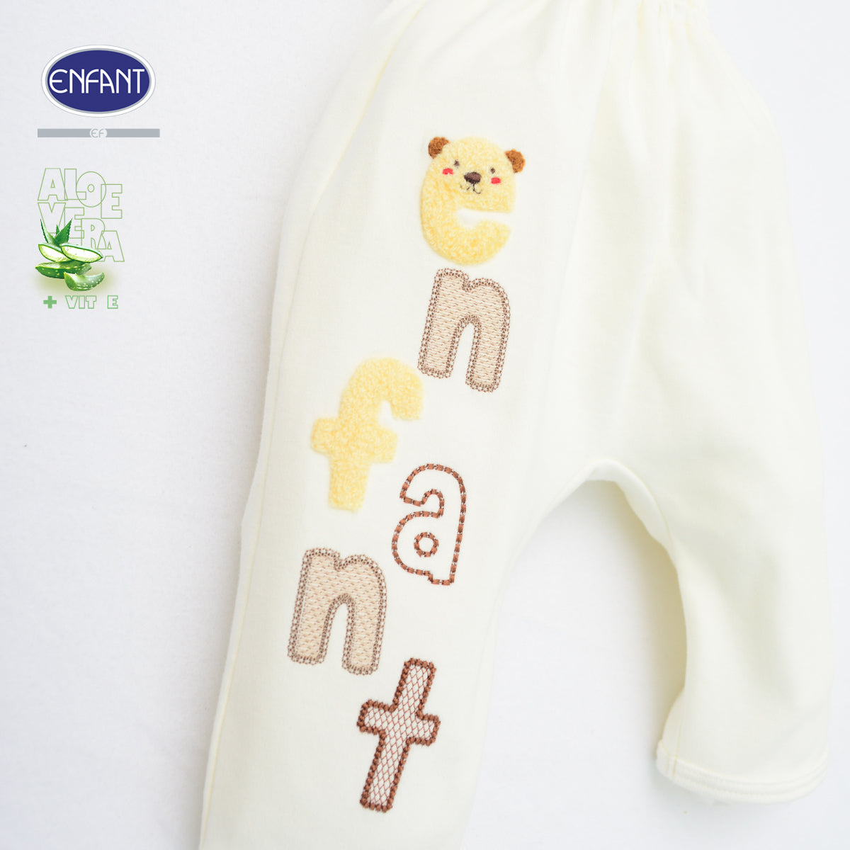 ENFANT ชุดเสื้อแขนยาวผูกข้าง + กางเกงขายาว แรกเกิด-6 เดือน ผ้า Aloe Vera + Vitamin E รุ่น  สีครีม EB1JQ7