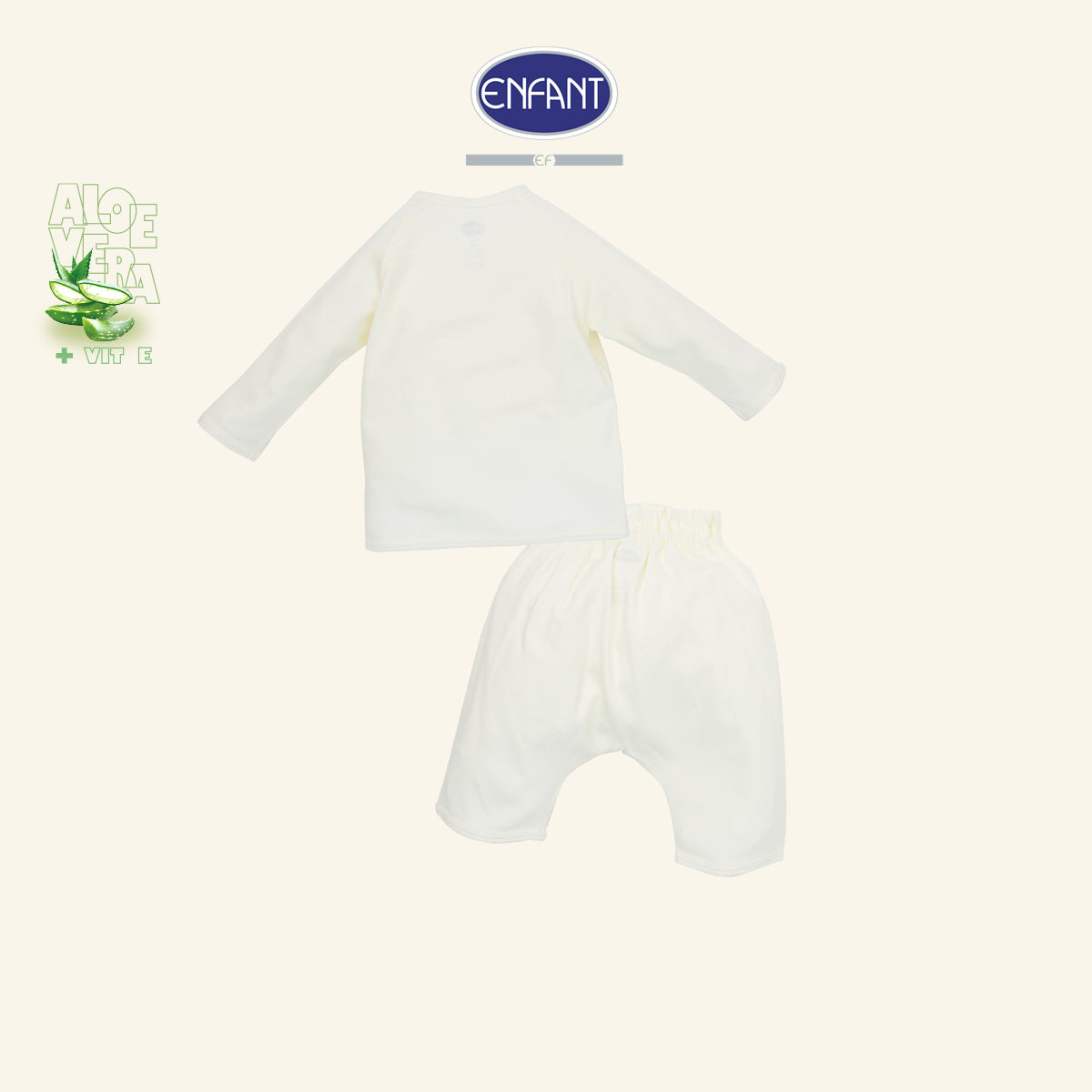 ENFANT ชุดเสื้อแขนยาวผูกข้าง + กางเกงขายาว แรกเกิด-6 เดือน ผ้า Aloe Vera + Vitamin E รุ่น  สีครีม EB1JQ7
