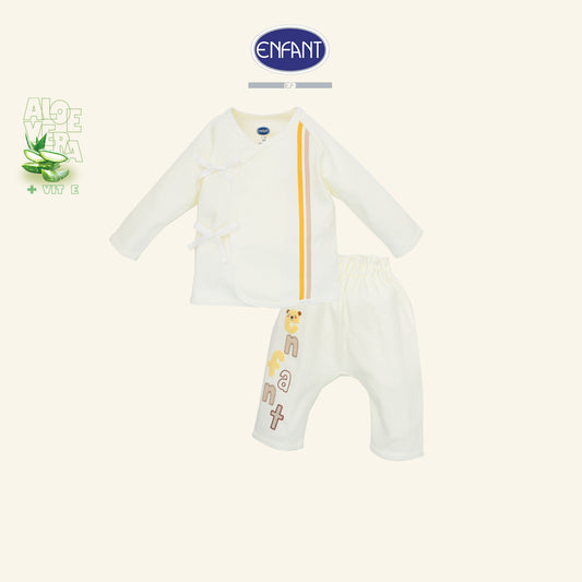 ENFANT ชุดเสื้อแขนยาวผูกข้าง + กางเกงขายาว เด็กอ่อน ผ้า Aloe Vera + Vitamin E รุ่น  สีครีม EB1JQ7