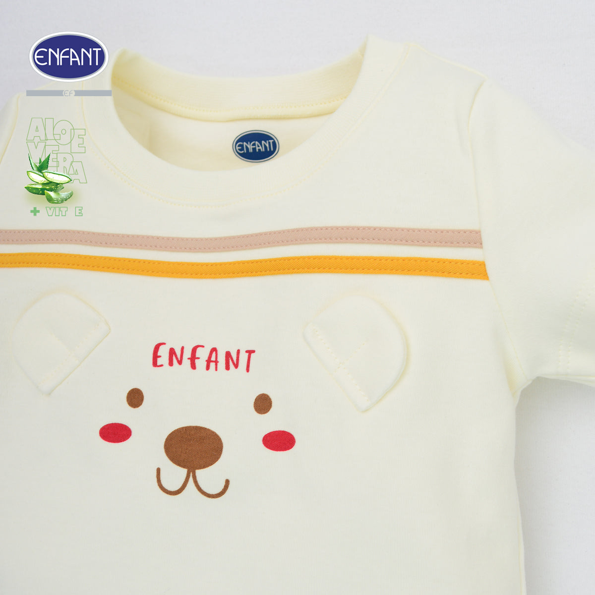 ENFANT เสื้อแขนสั้นเด็กอ่อน ลายหน้าหมี ผ้า Aloe Vera + Vitamin E รุ่น  สีครีม EB2JQ3