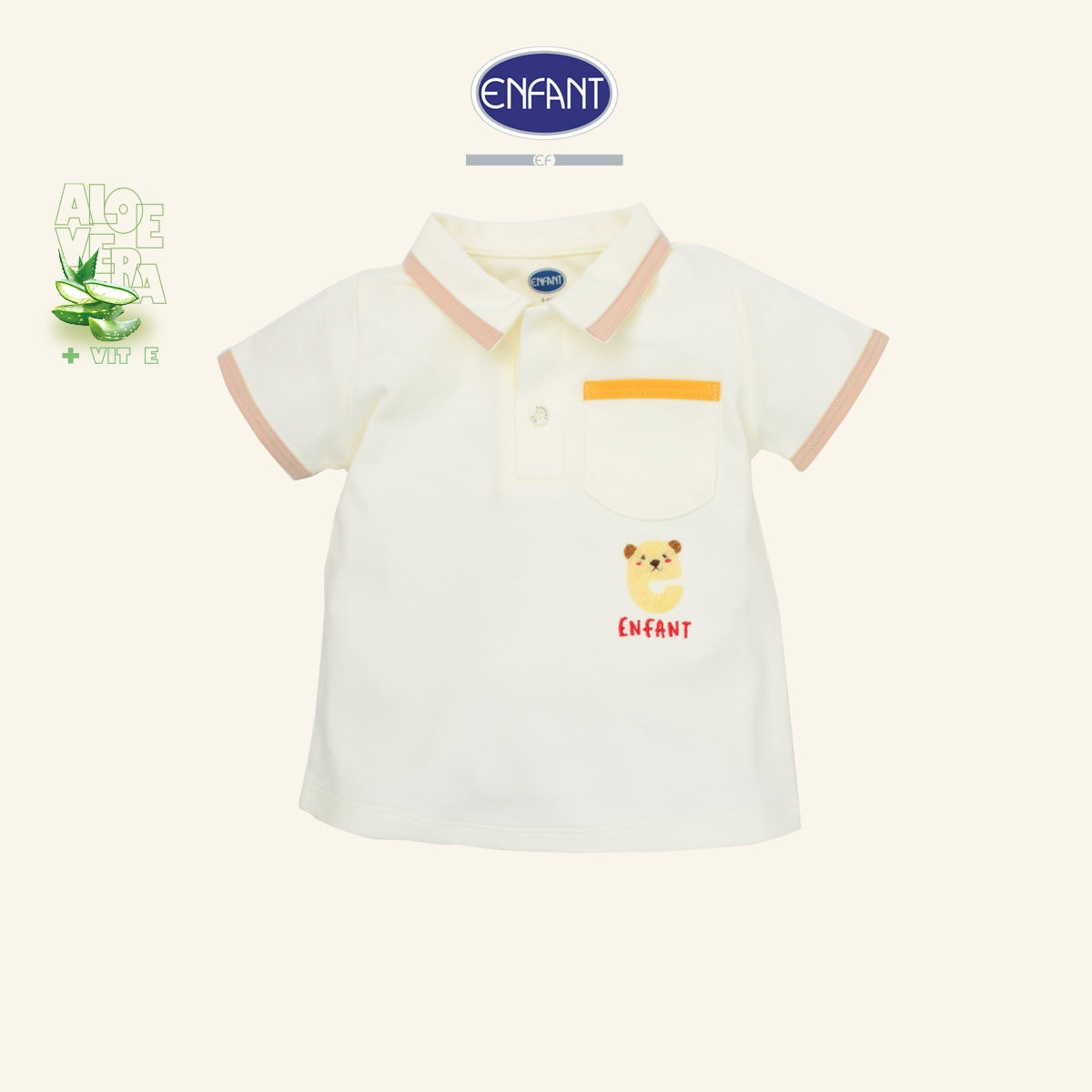 ENFANT เสื้อโปโลแขนสั้นเด็กอ่อน ผ้า Aloe Vera + Vitamin E รุ่น  สีครีม EB2JQ4