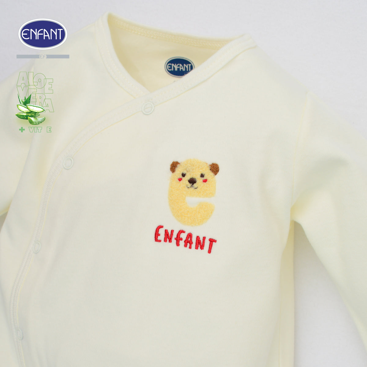 ENFANT ชุดหมีเด็กแรกเกิดแขนยาว ขายาว แบบป้ายหน้า Aloe Vera + Vitamin E รุ่น  สีครีม EB8JQ4