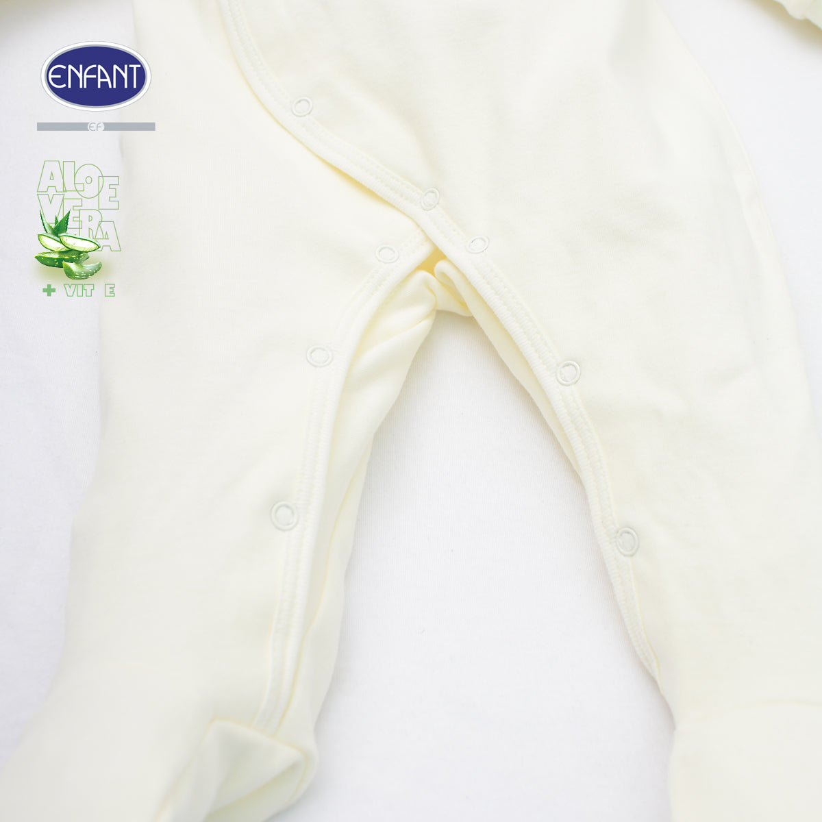 ENFANT ชุดหมีเด็กแรกเกิดแขนยาว ขายาว แบบป้ายหน้า Aloe Vera + Vitamin E รุ่น  สีครีม EB8JQ4