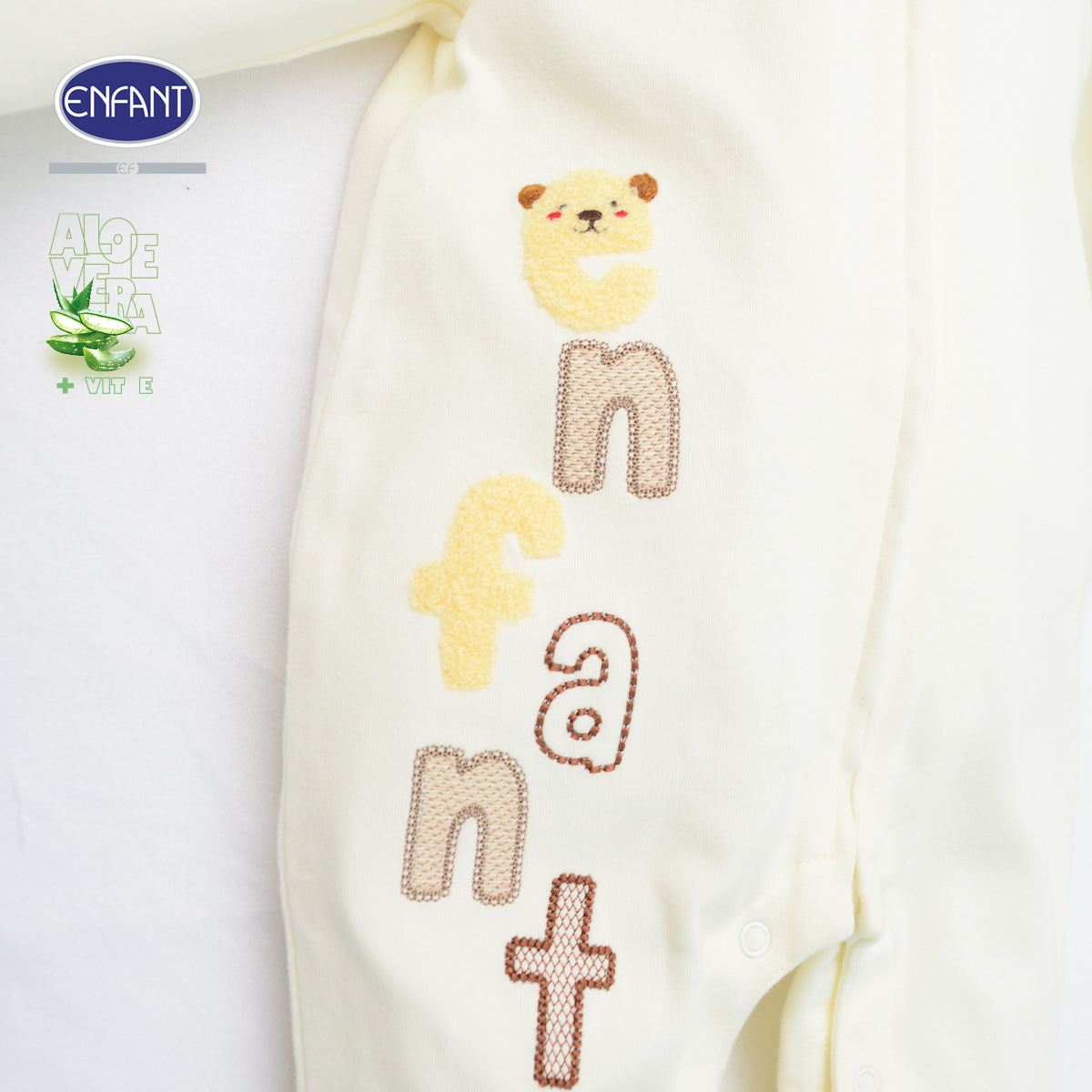 ENFANT ชุดหมีเด็กแขนยาว ขายาว ซิปหน้า Aloe Vera + Vitamin E รุ่น  สีครีม EB8JQ8