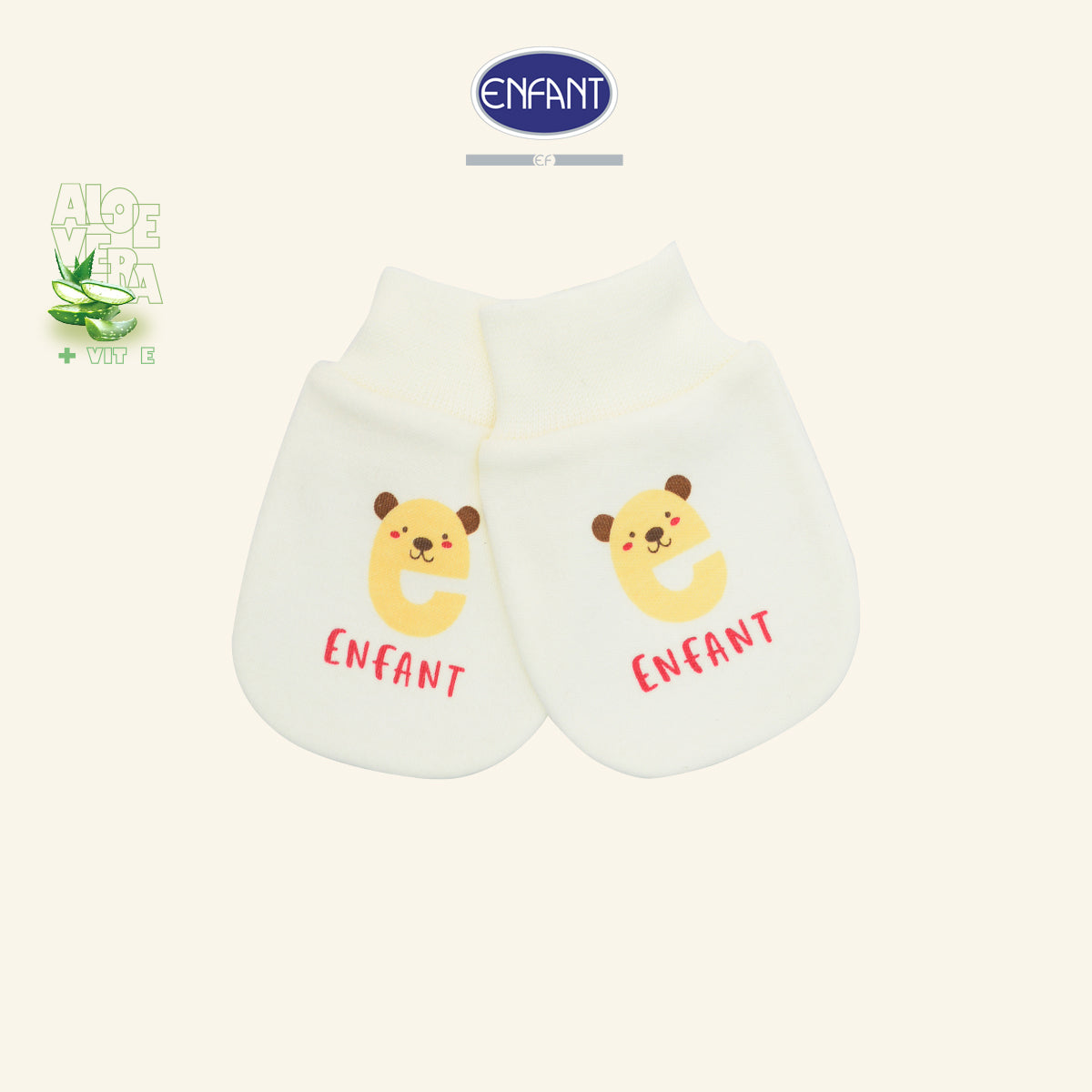 ENFANT ถุงมือ&ถุงเท้าเด็กอ่อน(ขายแยกชิ้น) Cotton 100% Aloe Vera + Vitamin E สีครีม EA9JQ0&EA9JQ1