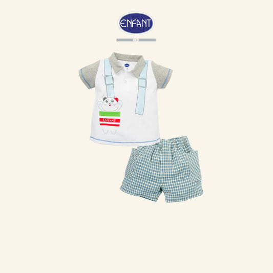 ENFANT ชุดเสื้อ-กางเกงลายสก็อต ลายแพนด้า สำหรับ3เดือน-2ขวบ รุ่นEB1JM1