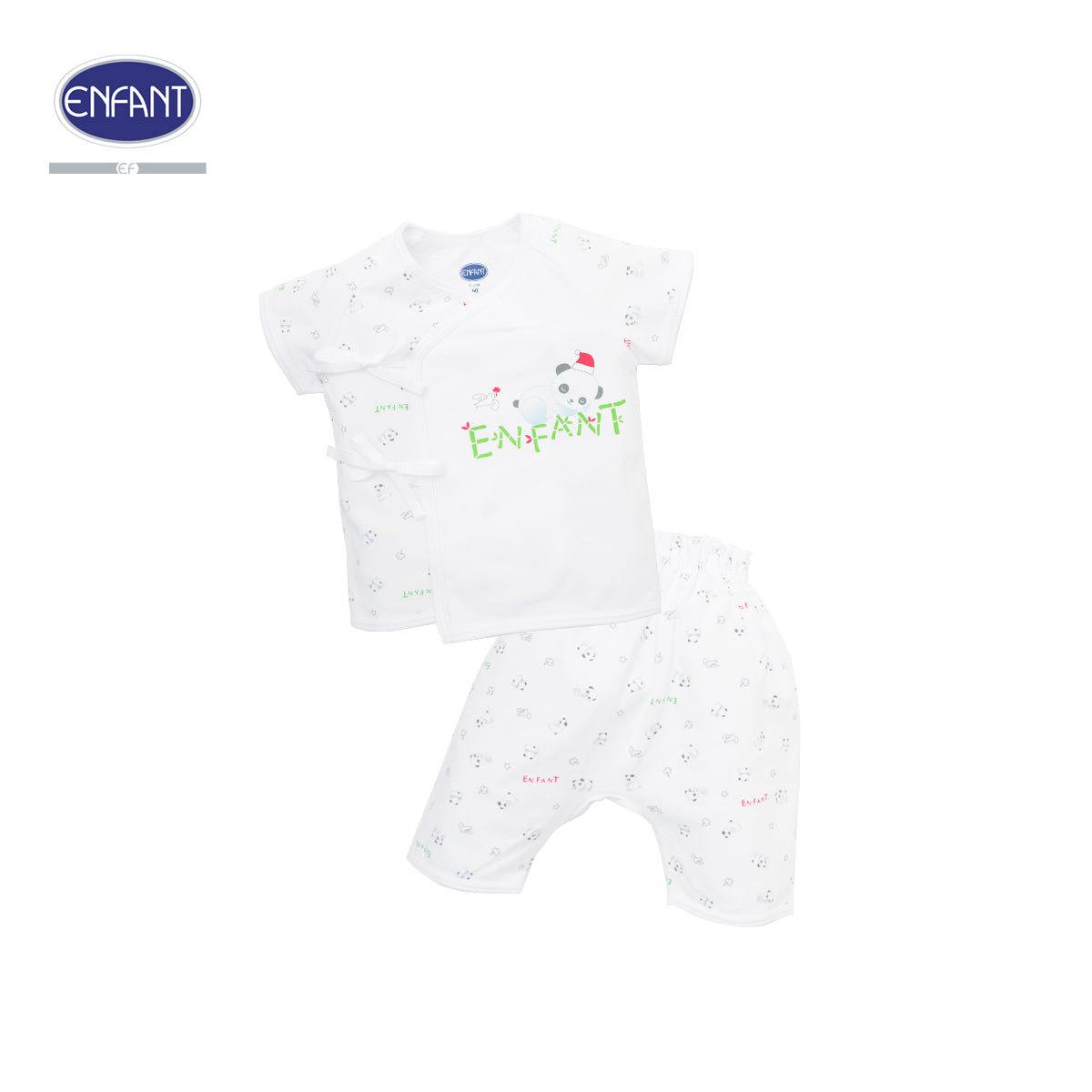 ENFANT ชุดผูกเสื้อป้ายแขนสั้น สำหรับแรกเกิด-6เดือน ลายแพนด้า รุ่นEB1JM5