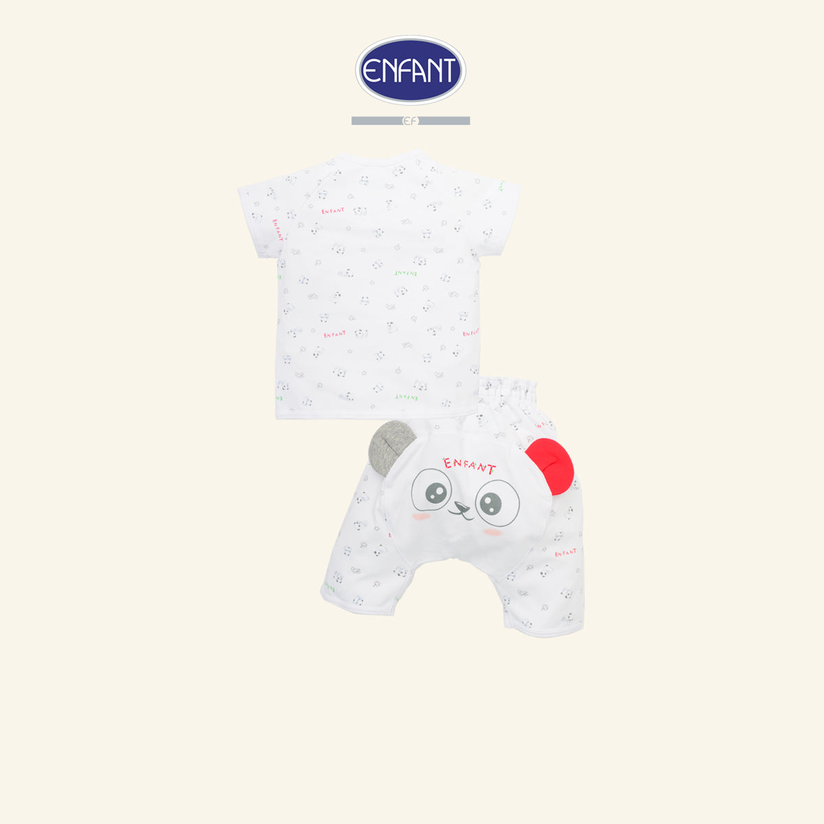 ENFANT ชุดผูกเสื้อป้ายแขนสั้น สำหรับแรกเกิด-6เดือน ลายแพนด้า รุ่นEB1JM5