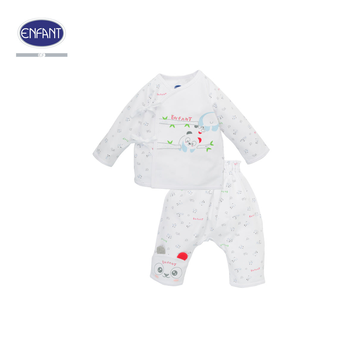 ENFANT เสื้อผูกป้าย แขนยาว ลายแพนด้า สำหรับแรกเกิด-6เดือน รุ่นEB1JM7