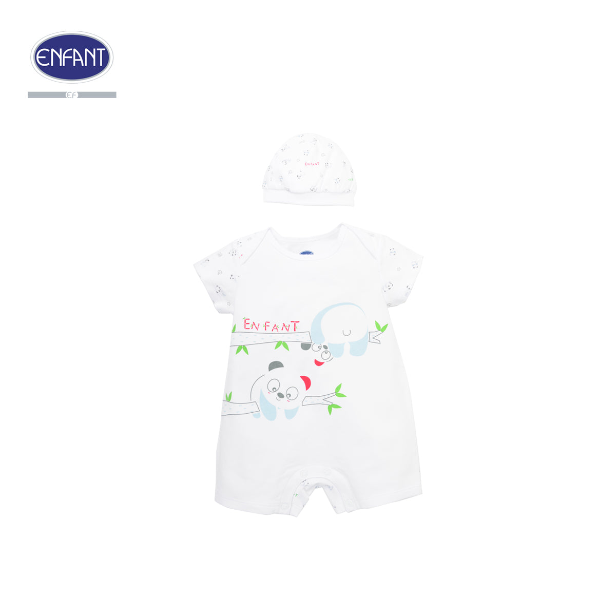ENFANT ชุดบอดี้สูทเด็กเล็ก-หมวกแขนสั้นสำหรับเด็กแรกเกิด-6เดือน (เซ็ต) ลายแพนด้า รุ่นEB8JM0