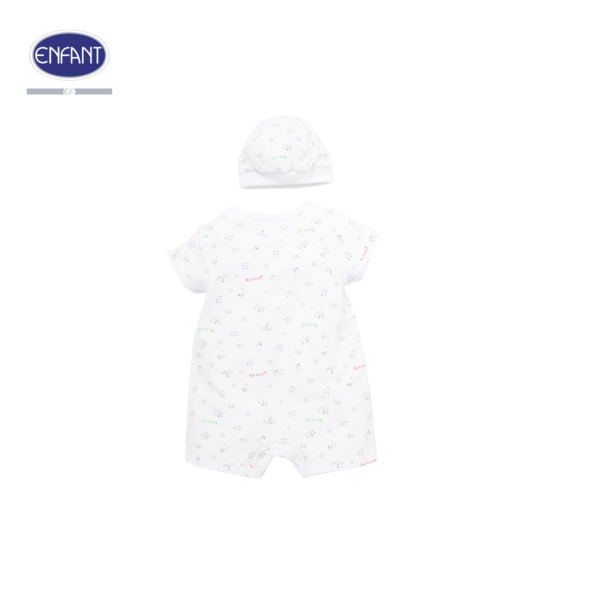 ENFANT ชุดบอดี้สูทเด็กเล็ก-หมวกแขนสั้นสำหรับเด็กแรกเกิด-6เดือน (เซ็ต) ลายแพนด้า รุ่นEB8JM0