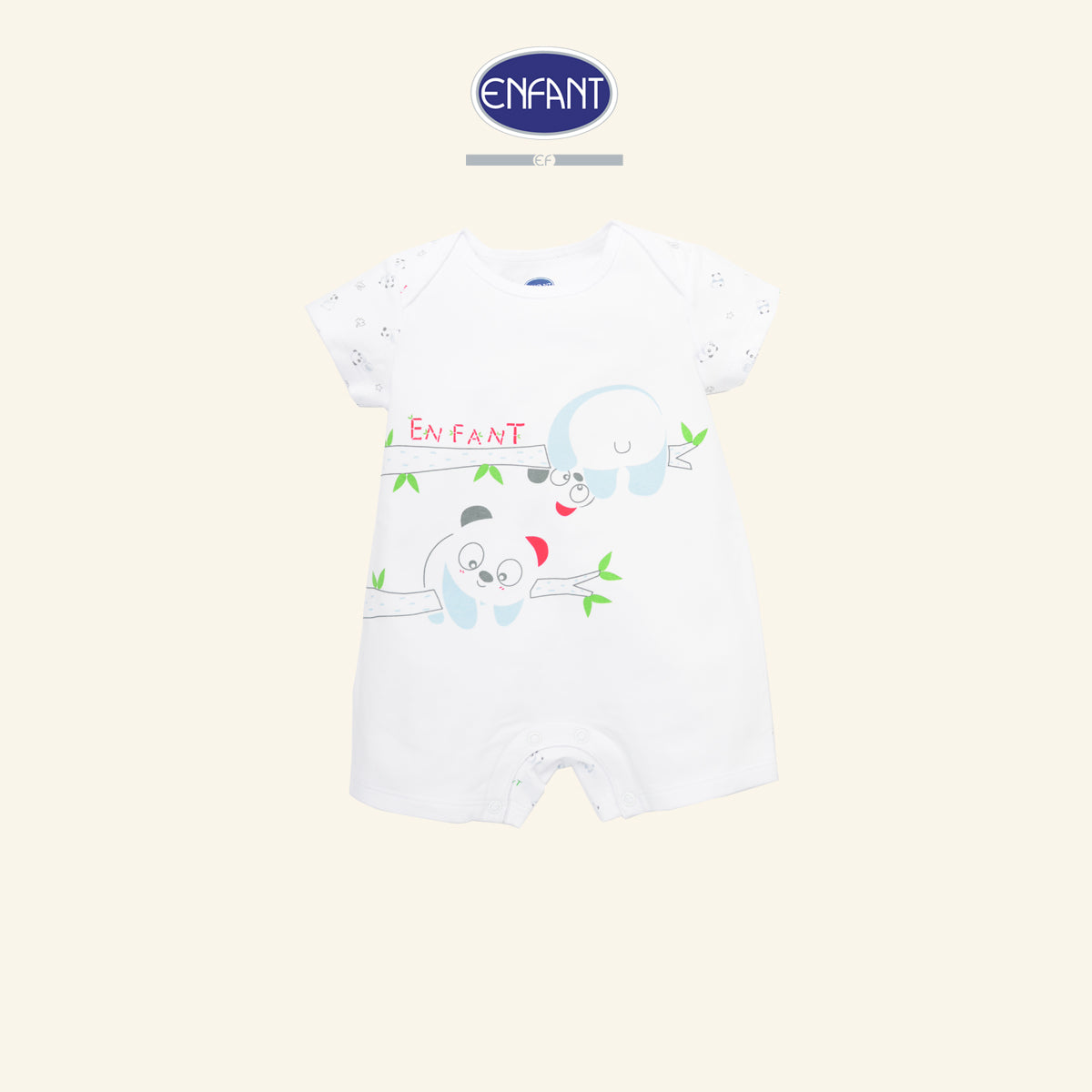ENFANT ชุดบอดี้สูทเด็กเล็ก-หมวกแขนสั้นสำหรับเด็กแรกเกิด-6เดือน (เซ็ต) ลายแพนด้า รุ่นEB8JM0