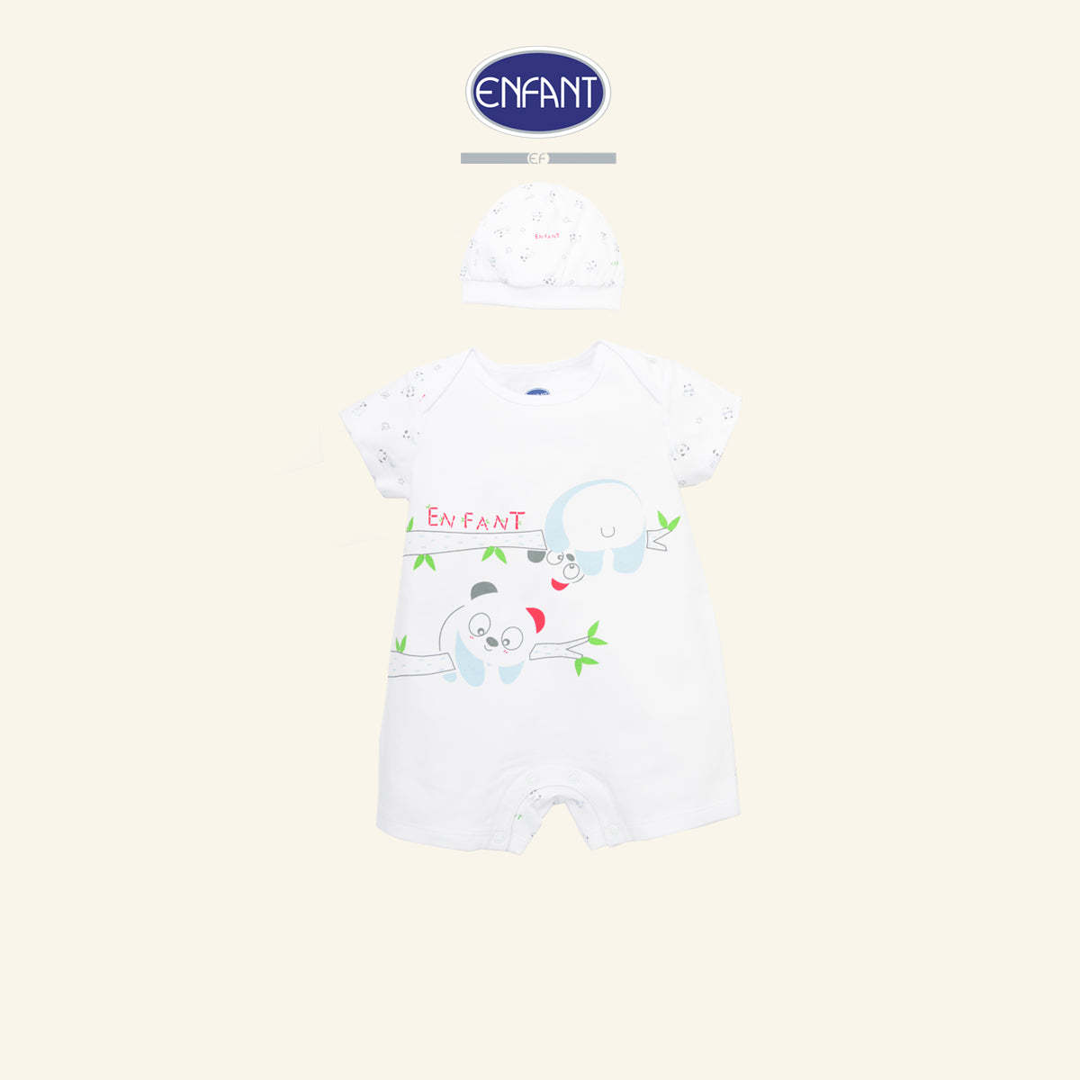 ENFANT ชุดบอดี้สูทเด็กเล็ก-หมวกแขนสั้นสำหรับเด็กแรกเกิด-6เดือน (เซ็ต) ลายแพนด้า รุ่นEB8JM0