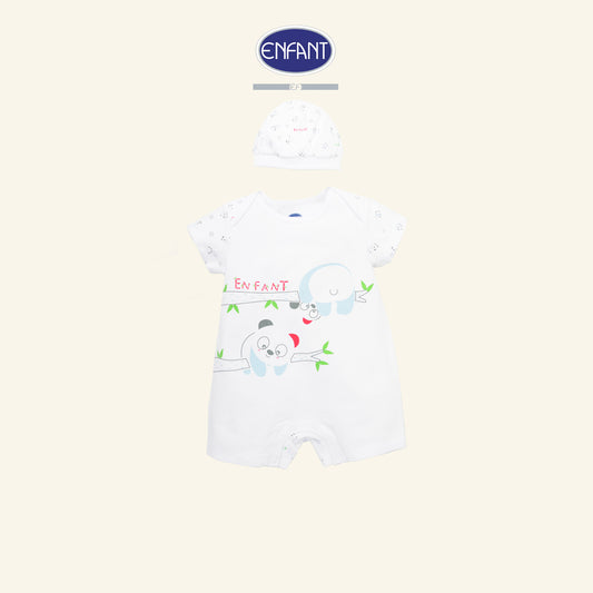 ENFANT ชุดบอดี้สูทเด็กเล็ก-หมวกแขนสั้นสำหรับเด็กแรกเกิด-6เดือน (เซ็ต) ลายแพนด้า รุ่นEB8JM0
