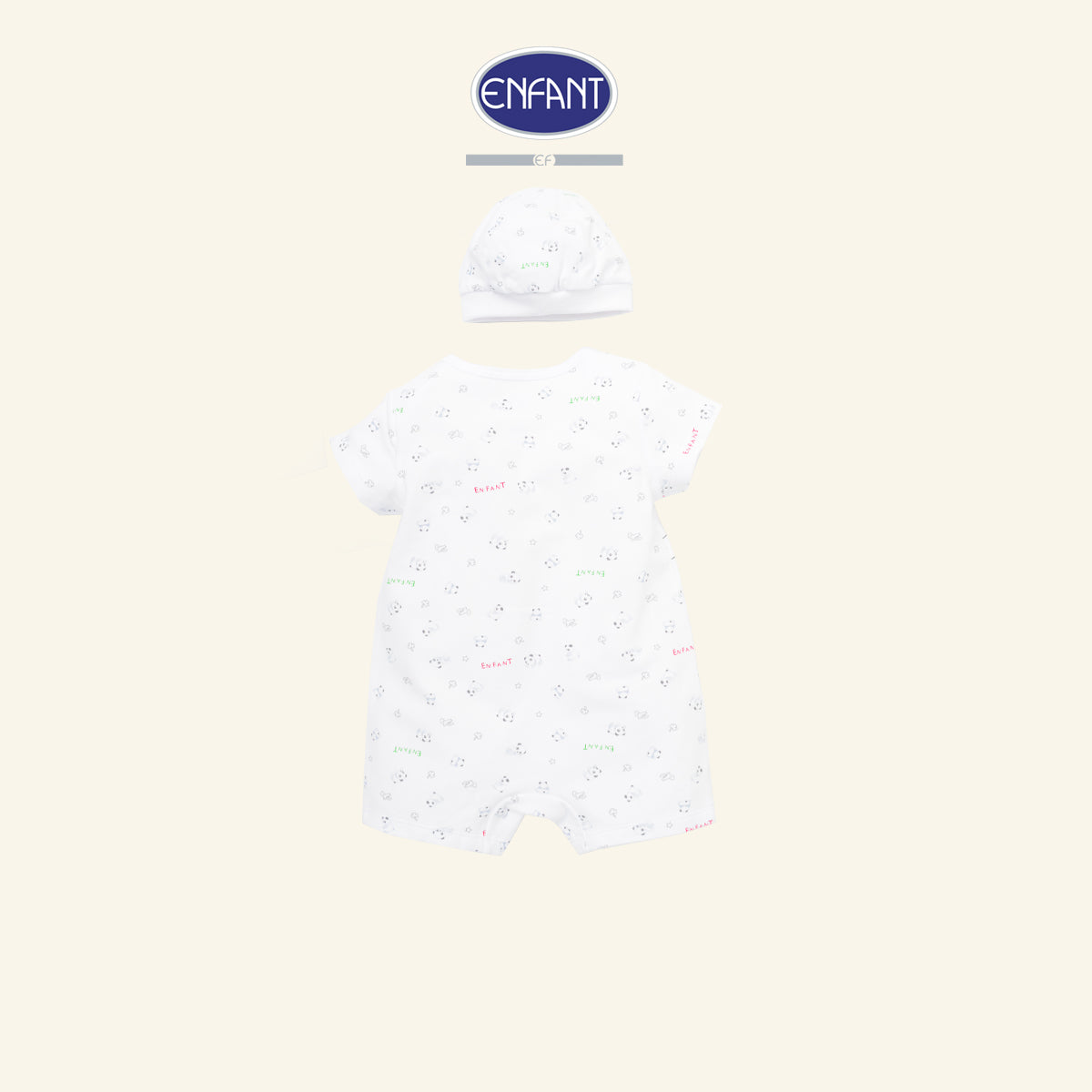 ENFANT ชุดบอดี้สูทเด็กเล็ก-หมวกแขนสั้นสำหรับเด็กแรกเกิด-6เดือน (เซ็ต) ลายแพนด้า รุ่นEB8JM0