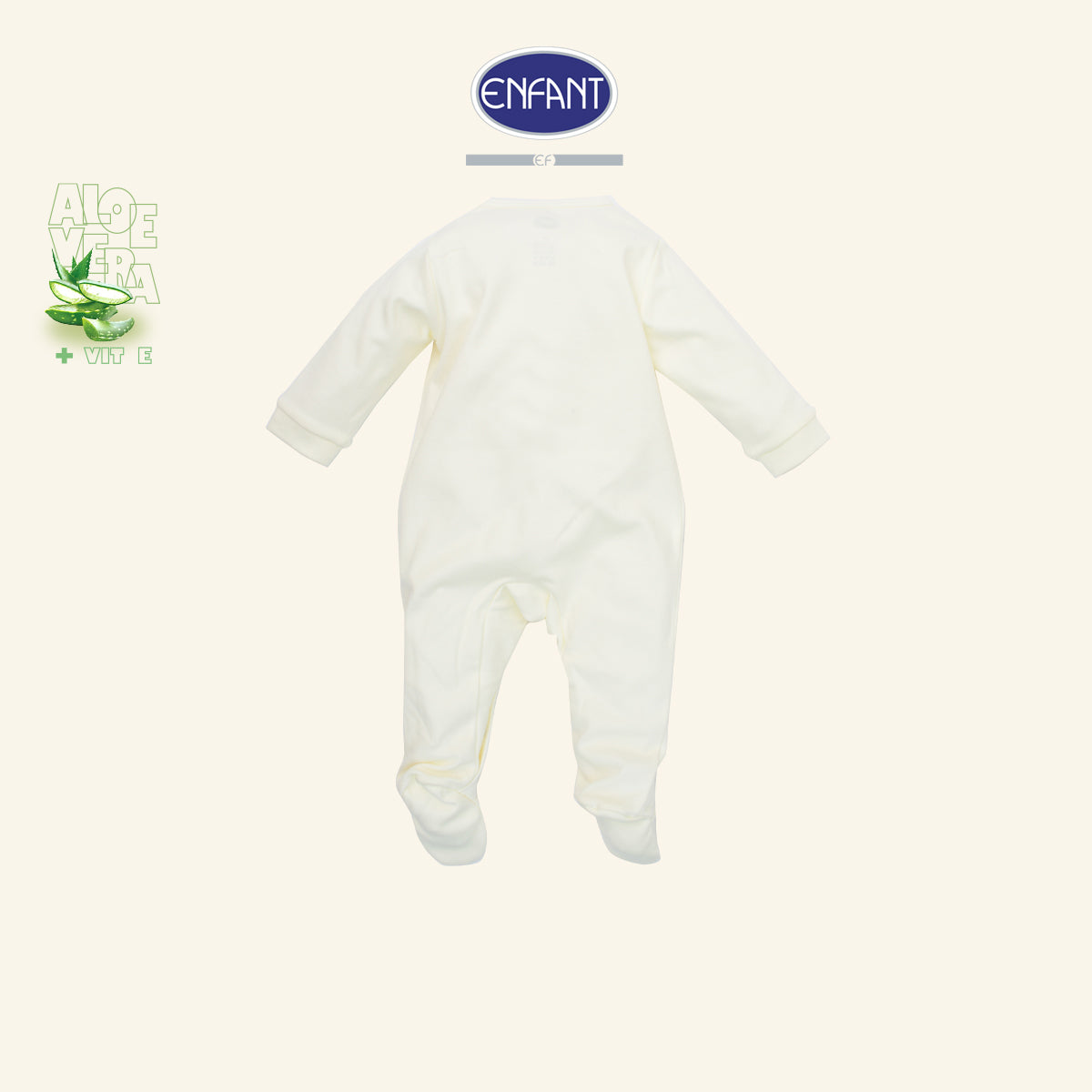 ENFANT ชุดหมีเด็กแรกเกิดแขนยาว ขายาว แบบป้ายหน้า Aloe Vera + Vitamin E รุ่น  สีครีม EB8JQ4