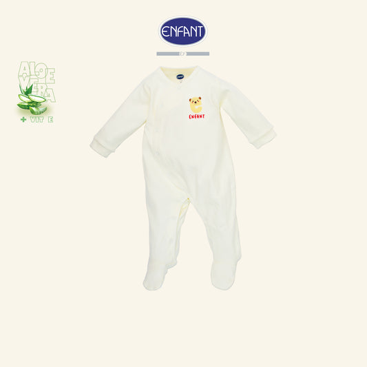 ENFANT ชุดหมีเด็กแรกเกิดแขนยาว ขายาว แบบป้ายหน้า Aloe Vera + Vitamin E รุ่น  สีครีม EB8JQ4