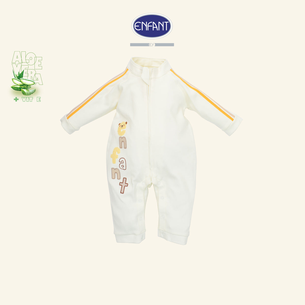 ENFANT ชุดหมีเด็กแขนยาว ขายาว ซิปหน้า Aloe Vera + Vitamin E รุ่น  สีครีม EB8JQ8