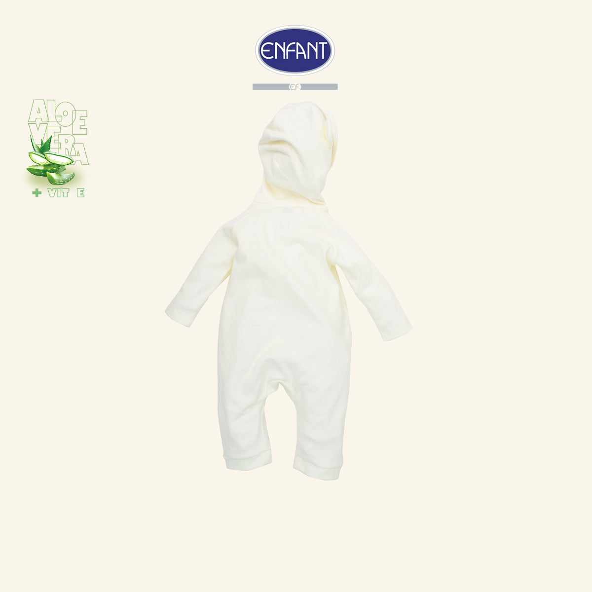 ENFANT ชุดหมีเด็กแขนยาว ขายาว มีฮู้ด ซิปหน้า Aloe Vera + Vitamin E รุ่น  สีครีม  EB8JQ9