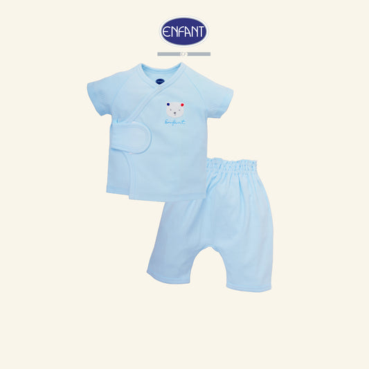 ENFANT ชุดเสื้อป้าย+กางเกงสามส่วน 0-6เดือน หมีขาว ฟ้า EB1JX5