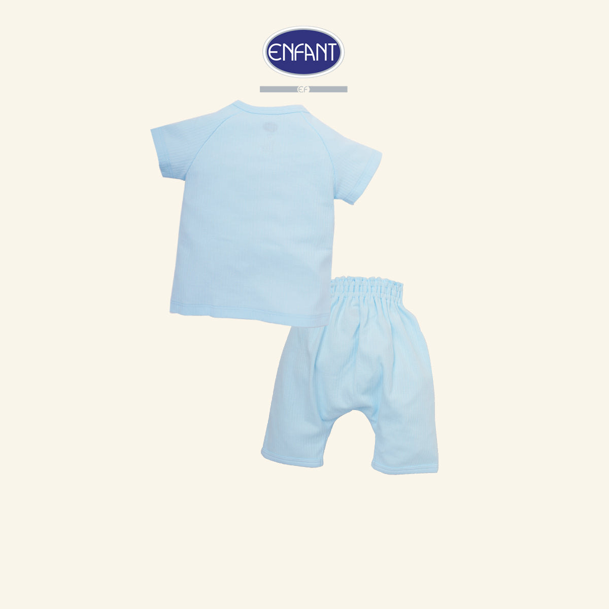 ENFANT ชุดเสื้อป้าย+กางเกงสามส่วน 0-6เดือน หมีขาว ฟ้า EB1JX5