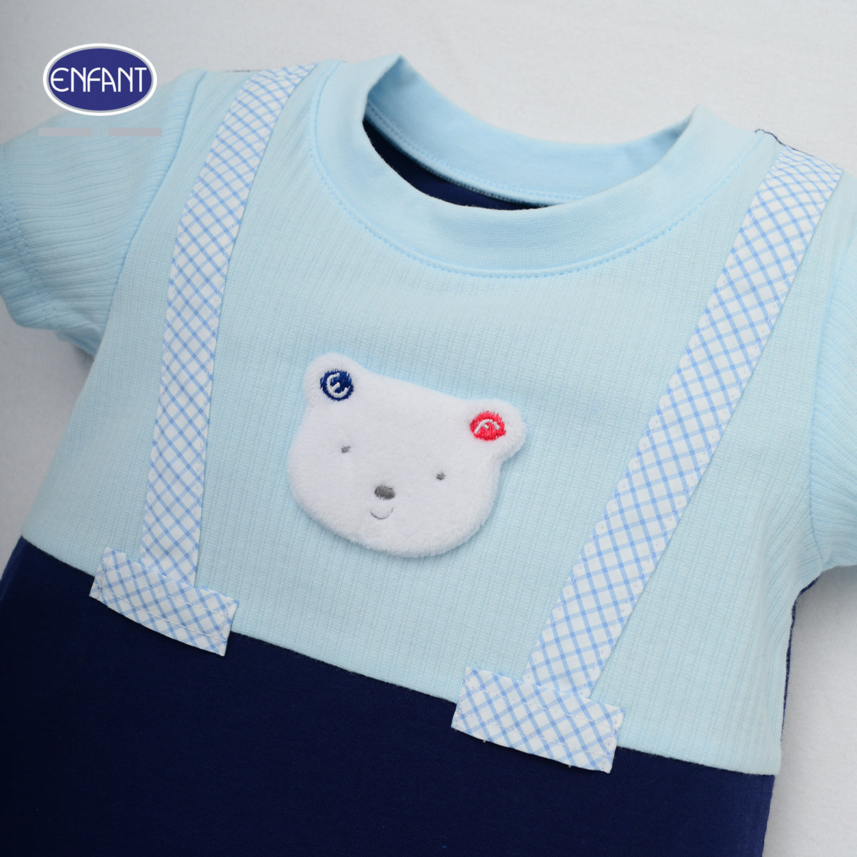 ENFANT ชุดบอดี้สูทขาสั้น เอี๊ยมฟ้า สำหรับแรกเกิด- 12 เดือน  EB8JX1