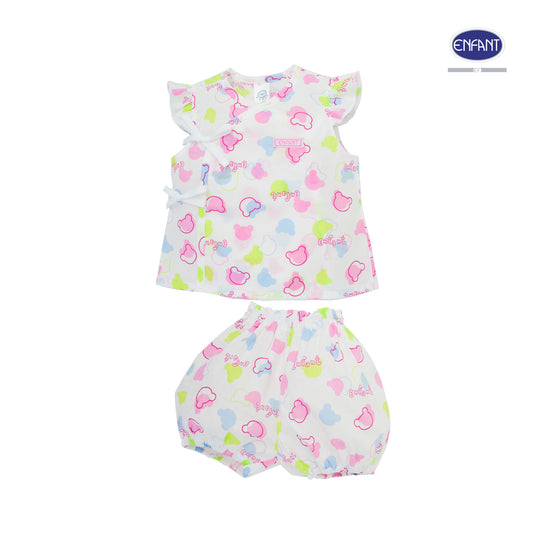 ENFANT BASIC ชุดเสื้อป้ายแขนสั้น สำหรับแรกเกิด-6เดือน ลายหมี(ผ้าป่าน) ED1DF2