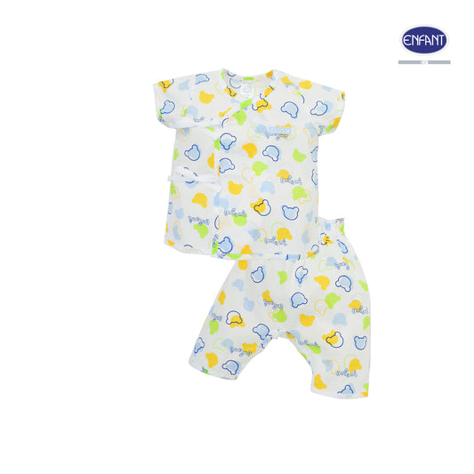 ENFANT BASIC ชุดเสื้อผูกป้ายเด็กอ่อน แรกเกิด-6เดือน ลายหมี (ผ้าป่าน) ED1DF5